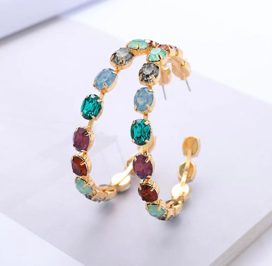 Jewel Tone Bling Hoop Earrings