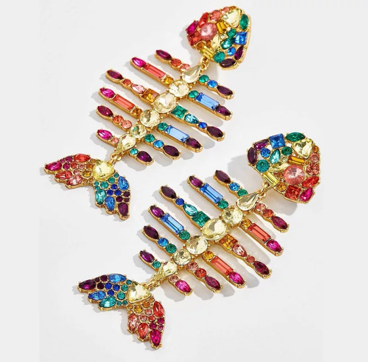 Gemstone Fish Bone Earrings