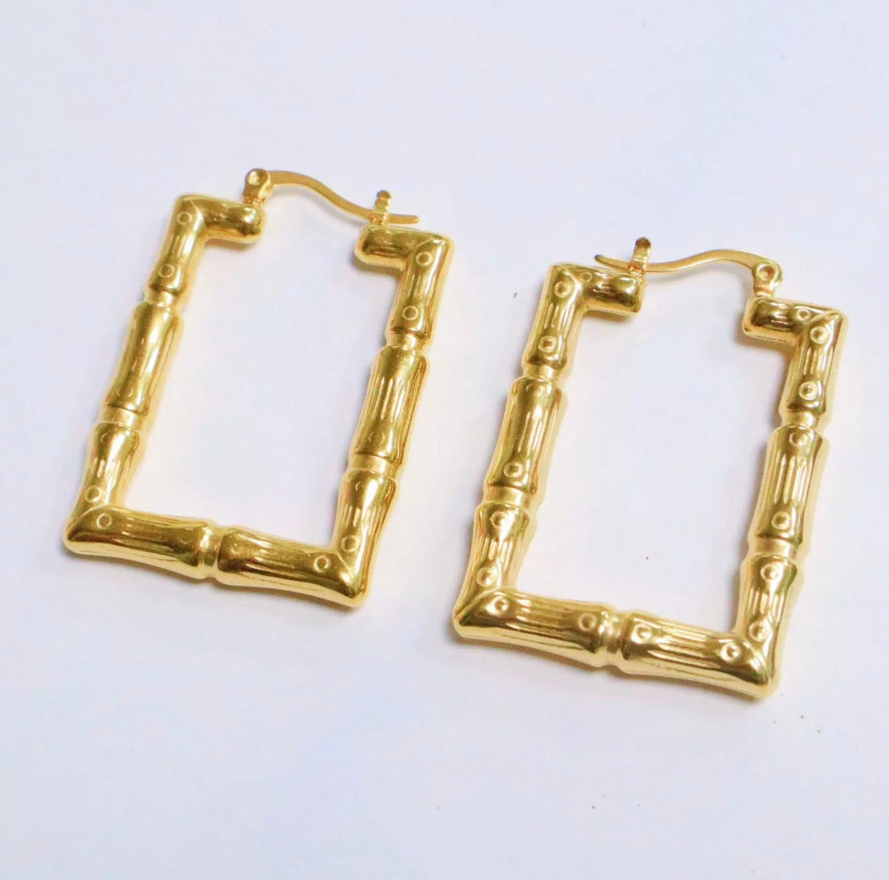 Gold Rectangle Bamboo Earrings