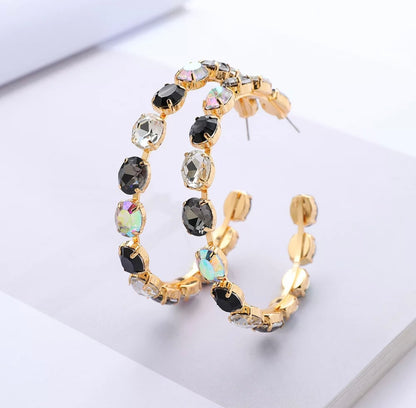 Jewel Tone Bling Hoop Earrings