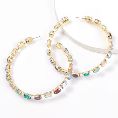 Jewel Tone Bling Hoop Earrings