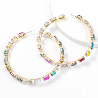 Jewel Tone Bling Hoop Earrings