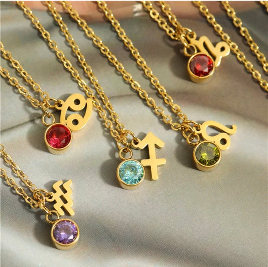 Zodiac Charm Necklace with Birthstone