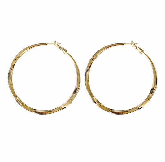 Gold Twisted Needle Hoop Earrings