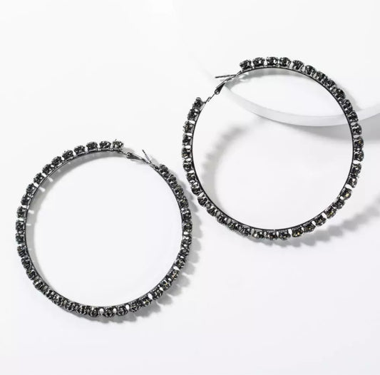 Black Bling Hoops