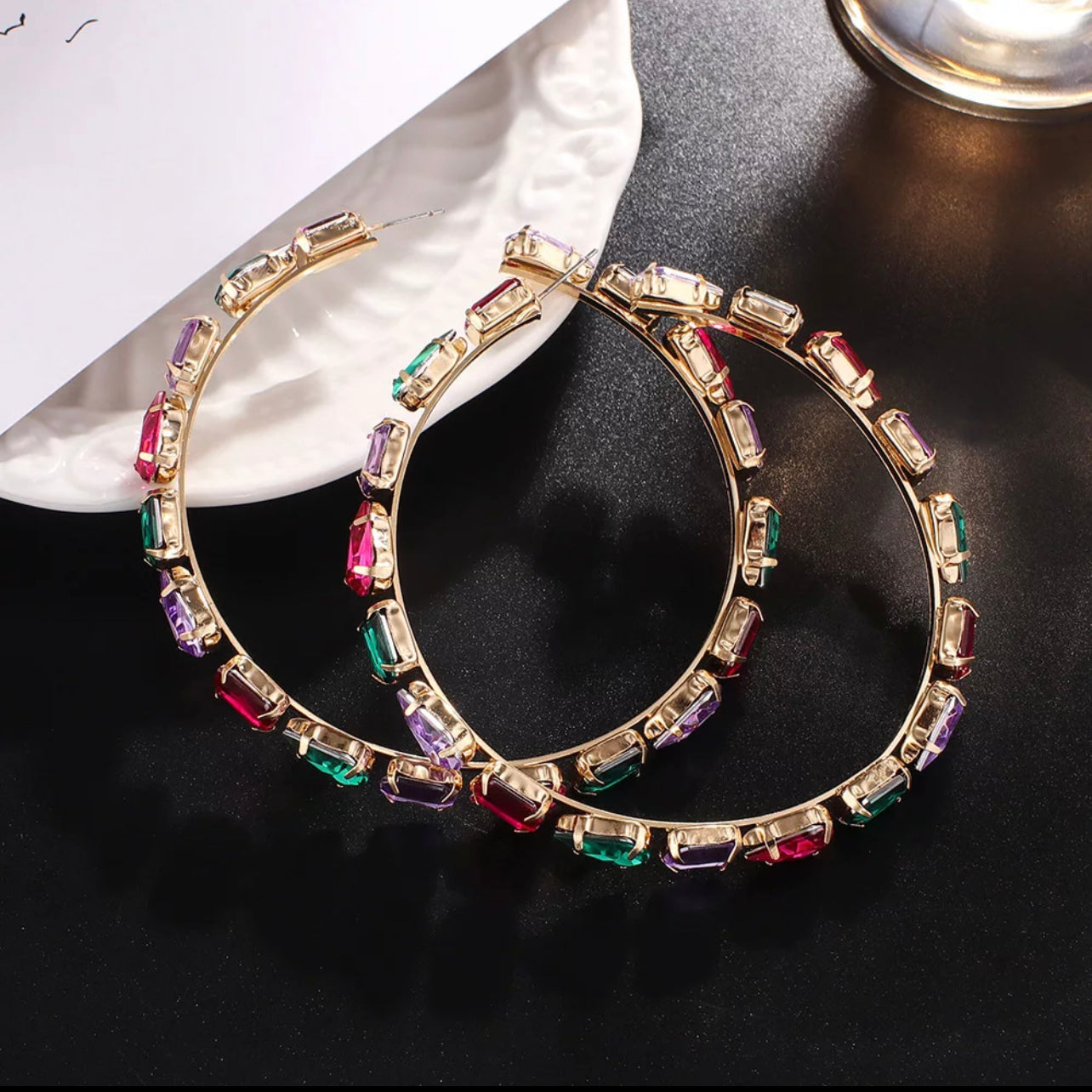 Tri Color Bling Hoop Earrings