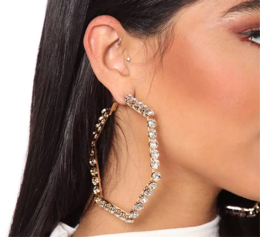 Hexagon Bling Hoop Earrings